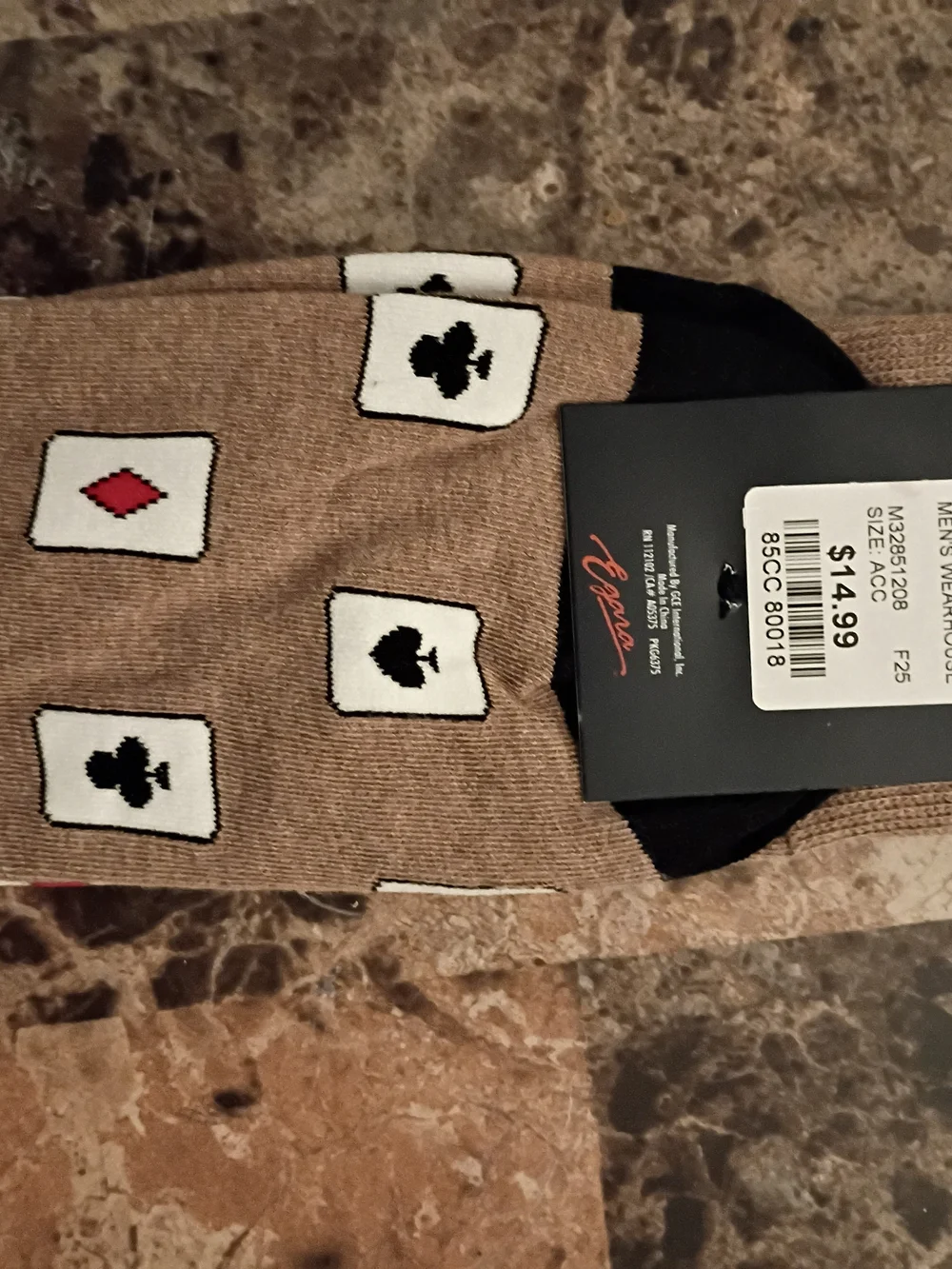 Egara Beige Mid-Calf Combed Cotton Socks with Card Suit Motif